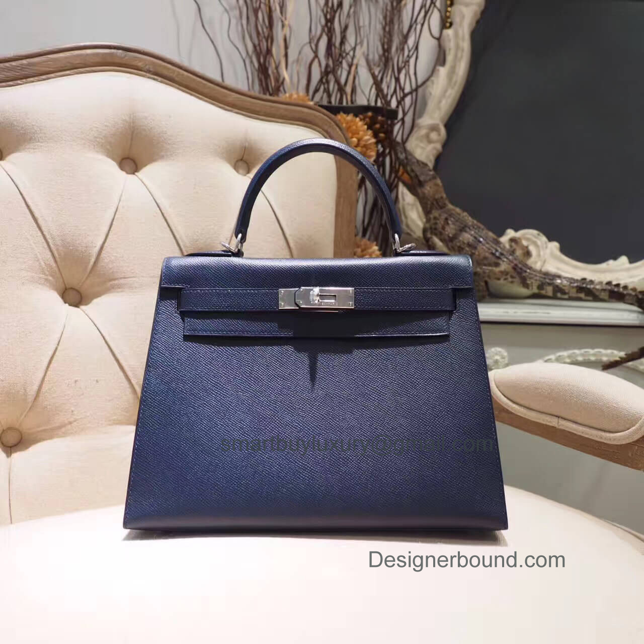 Hermes Kelly 28 Bag in ck76 Blue Indigo Epsom PHW